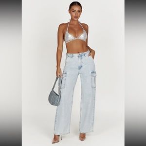 MESHKI- JAGGER MID RISE OVERSIZED DENIM JEAN - CARGO LIGHT BLUE